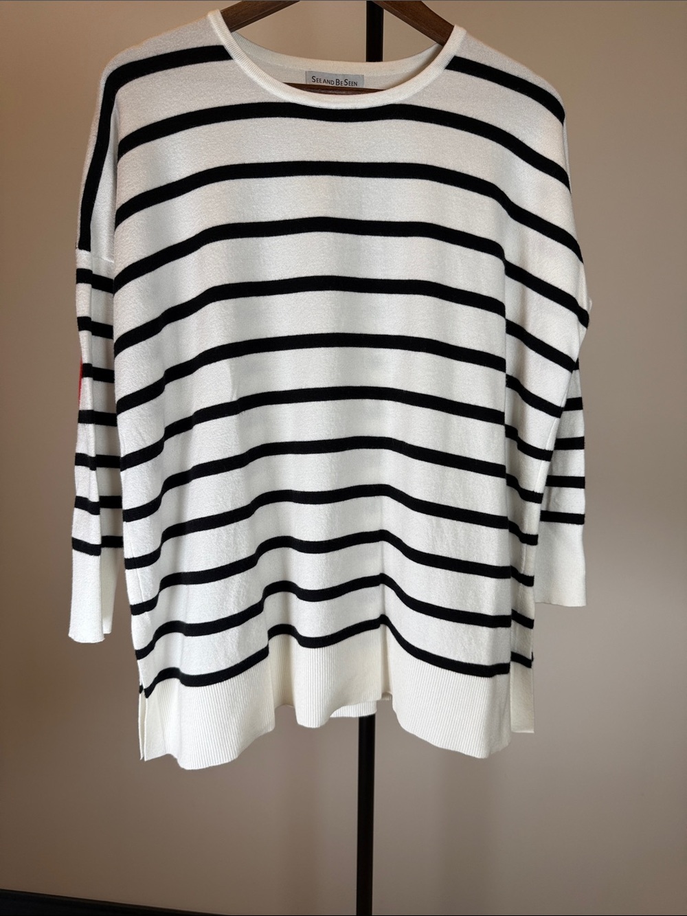 See And Be Seen Striped Oversized Knit Sweater Crew Neck Side Slit | Size S